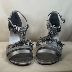 Chic Gray Women's Heels with Metallic Accents